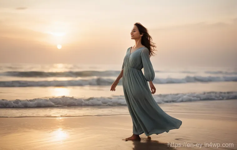 용서의 심리학적 기법 이론과 실제 - **Prompt:** "A full-body shot of a confident and serene adult woman, standing on a tranquil, sun-dre...